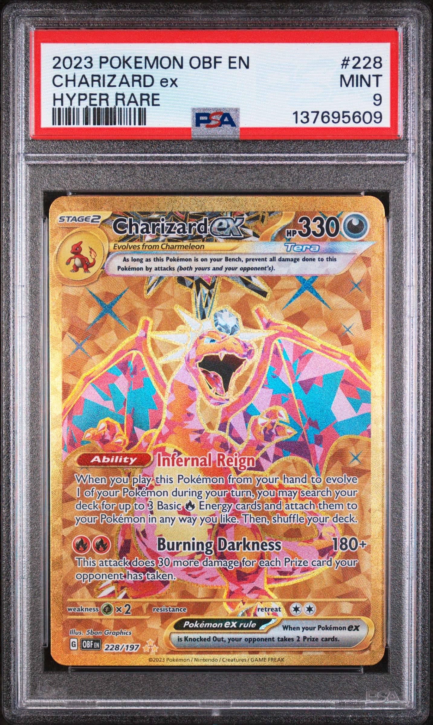 PSA 9 2023 POKEMON OBF EN-OBSIDIAN FLAMES #228 CHARIZARD ex HYPER RARE