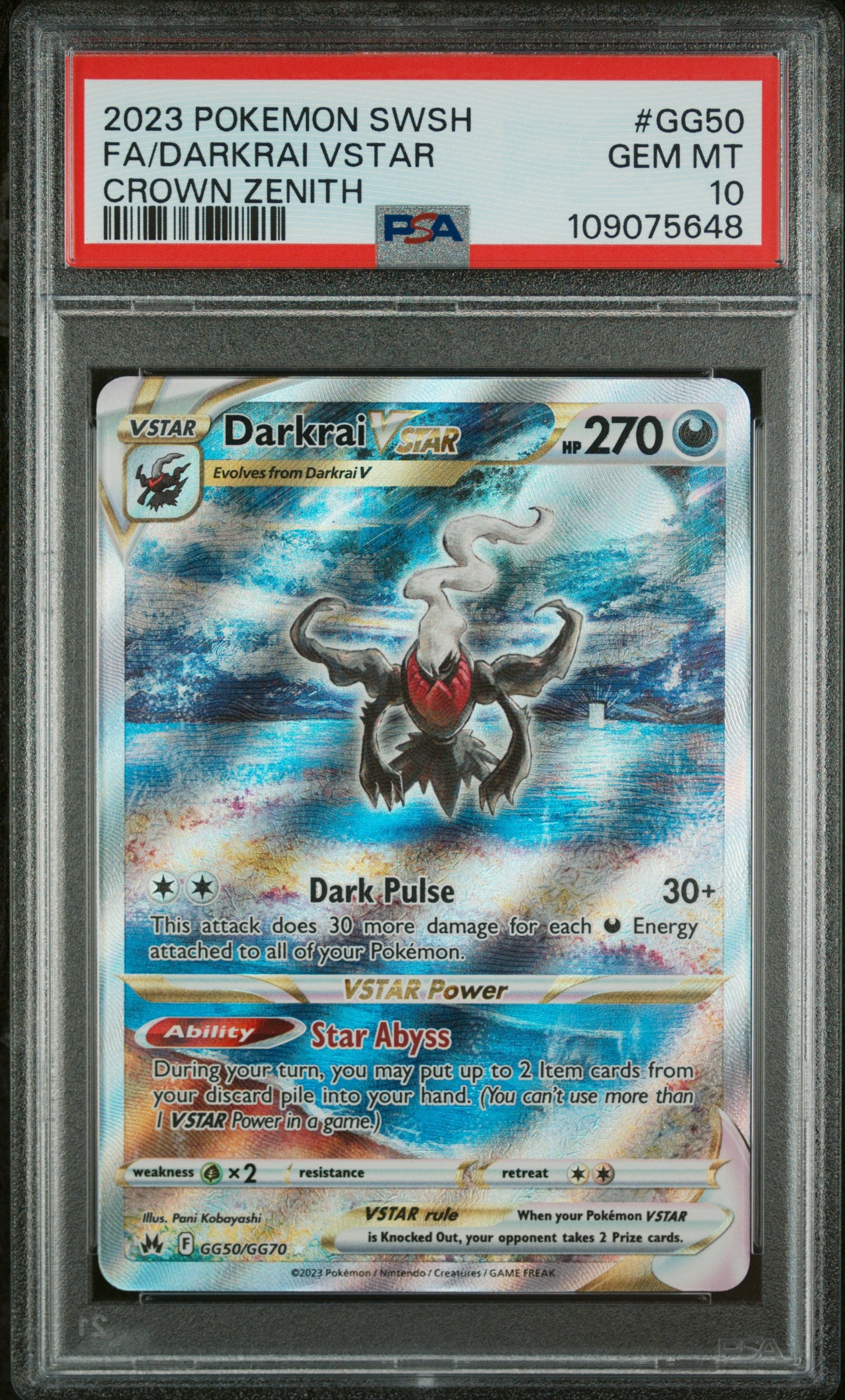 PSA 10 2023 POKEMON SWORD AND SHIELD CROWN ZENITH #GG50 FA/DARKRAI VSTAR CROWN ZENITH