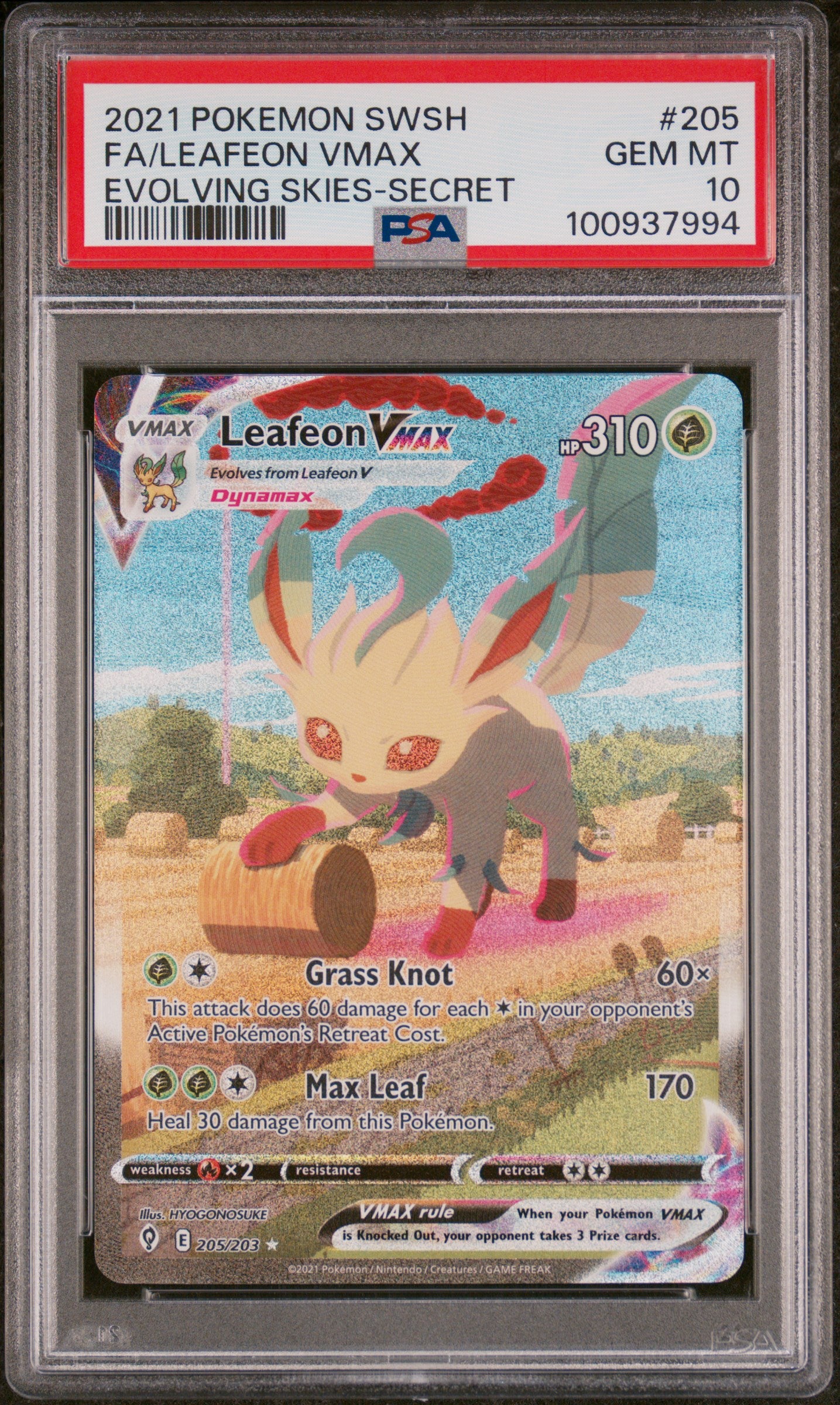PSA 10 2021 POKEMON SWORD & SHIELD EVOLVING SKIES #205 FA/LEAFEON VMAX EVOLVING SKIES-SECRET