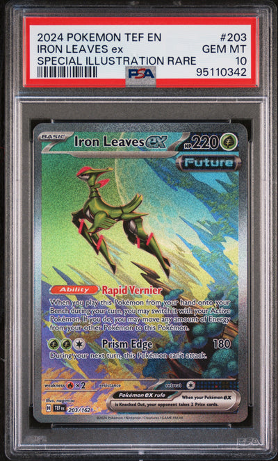 PSA 10 2024 POKEMON TEF EN-TEMPORAL FORCES #203 IRON LEAVES ex SPECIAL ILLUSTRATION RARE