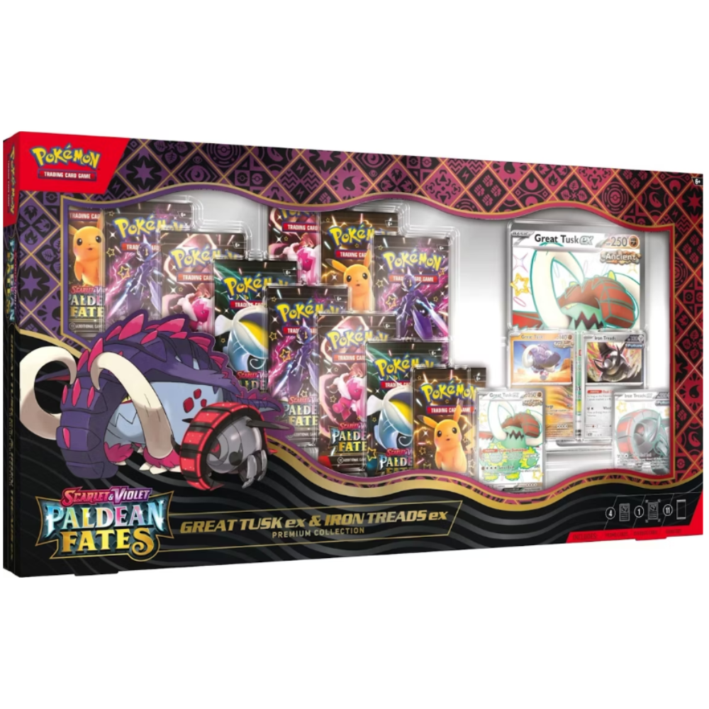 Paldean Fates Great Tusk ex & Iron Treads ex Premium Collection Box