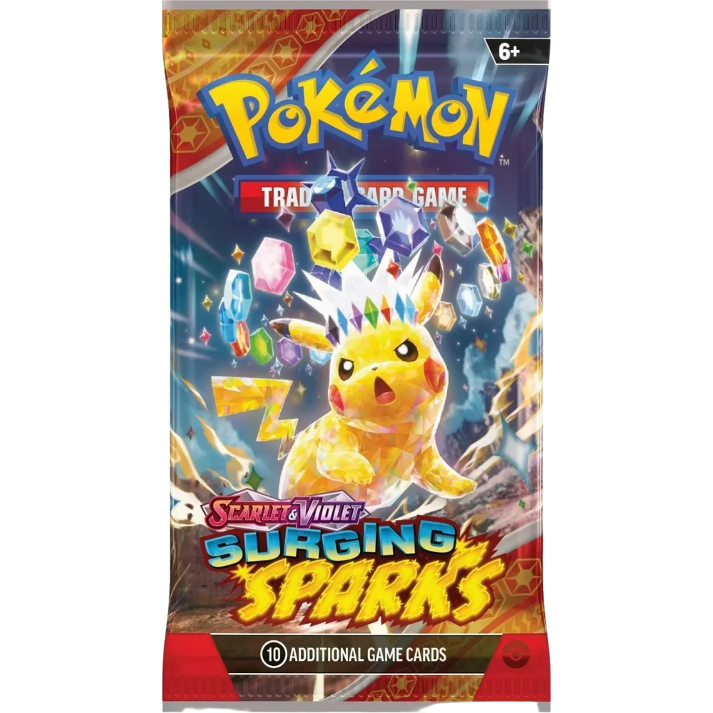 surging sparks sealed booster box Pokémon Scarlet & Violet Denominations:$25 Publisher_Bandai Violet—Surging Sparks expansion! Castle, 12 cards |